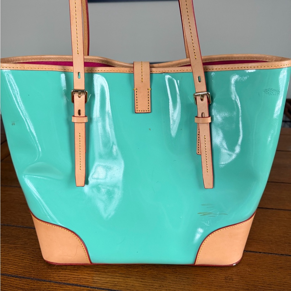 Dooney & Bourke Seafoam and Tan Leather Tote Bag - Picture 2 of 9